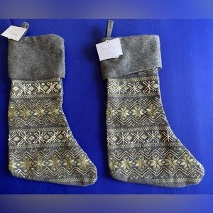 Set of 2 Nicole Miller Gray Christmas Stocking NWT